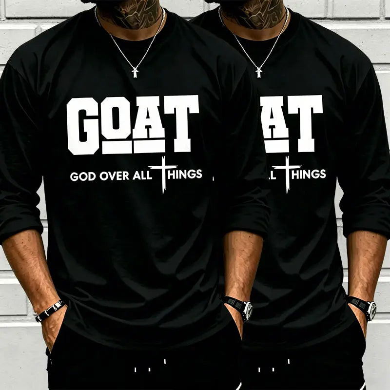 GOAT (“God over All”) Graphic T-Shirt for Men, 100% Pure Cotton, Loose Street-Style Short Sleeves—Trendy Christian Casual Top, Best-Selling Faith Urban Fashion Style., Shortsleeve, Menswear, Tshirt, round Neck Tiktokshopspringglowup
