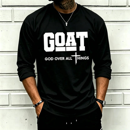 GOAT (“God over All”) Graphic T-Shirt for Men, 100% Pure Cotton, Loose Street-Style Short Sleeves—Trendy Christian Casual Top, Best-Selling Faith Urban Fashion Style., Shortsleeve, Menswear, Tshirt, round Neck Tiktokshopspringglowup
