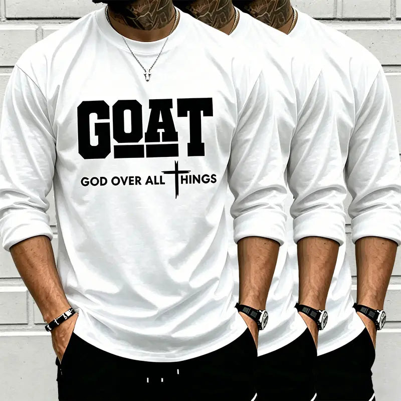 GOAT (“God over All”) Graphic T-Shirt for Men, 100% Pure Cotton, Loose Street-Style Short Sleeves—Trendy Christian Casual Top, Best-Selling Faith Urban Fashion Style., Shortsleeve, Menswear, Tshirt, round Neck Tiktokshopspringglowup