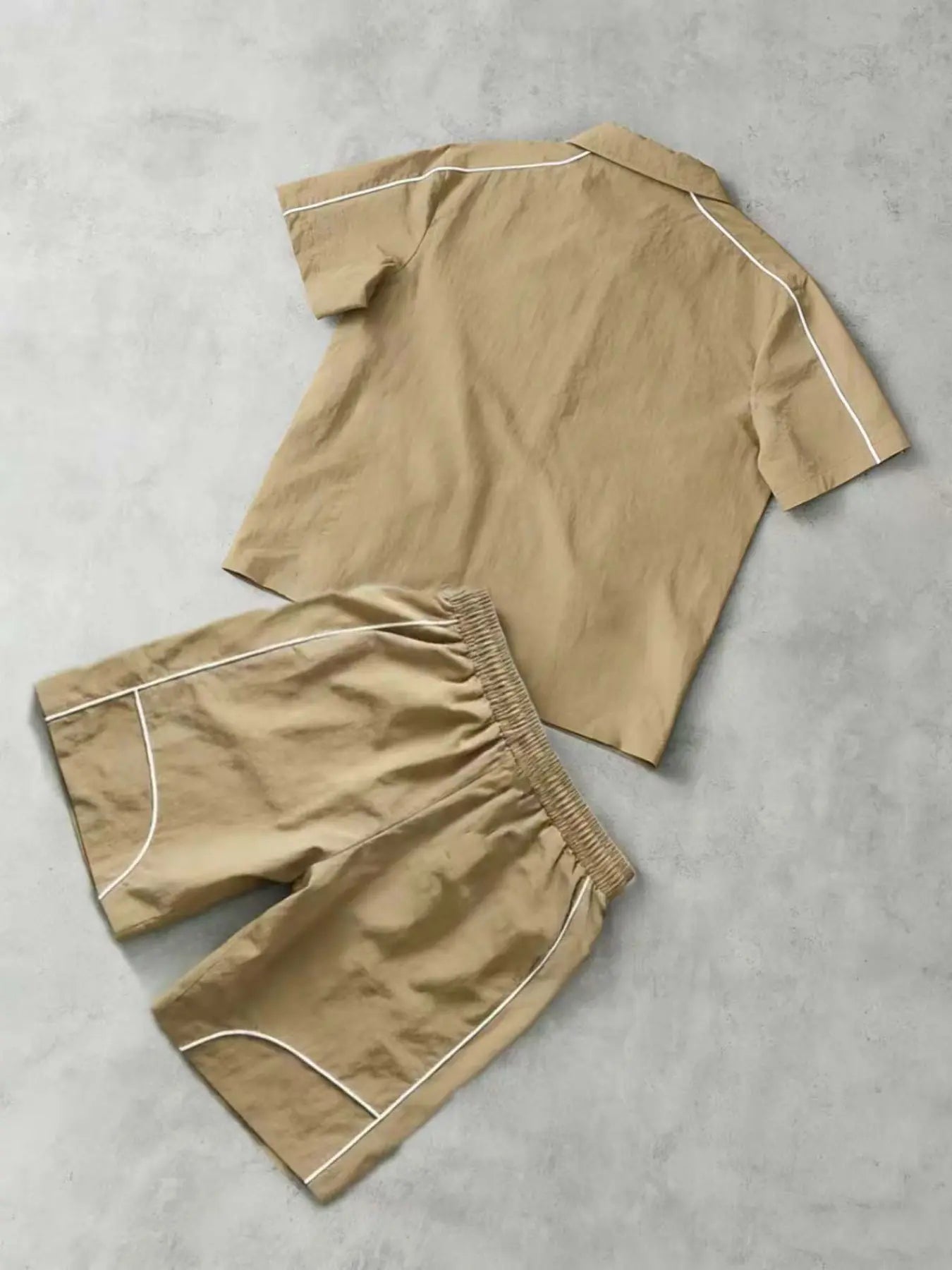 Stars Pattern Casual Set Short Sleeve Zipper Shirt + Gym Shorts Two-Piece Set, Breathable Comfort Spring Summer Daily Wear, Athleisure Summer Clothes, Sports Clothing