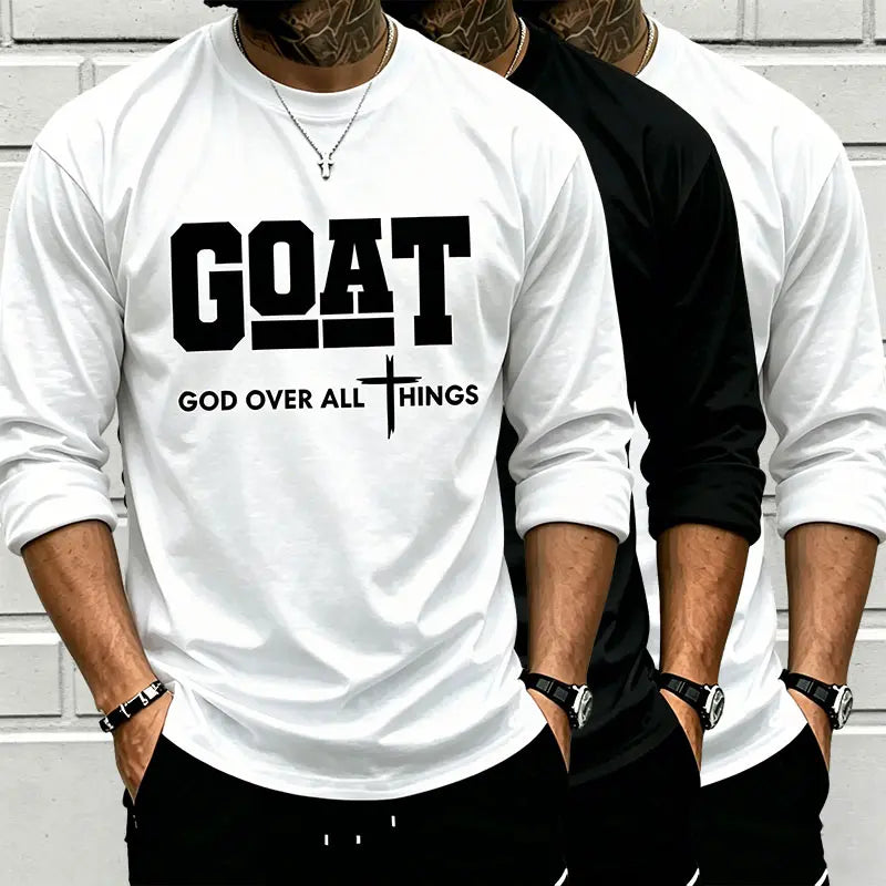 GOAT (“God over All”) Graphic T-Shirt for Men, 100% Pure Cotton, Loose Street-Style Short Sleeves—Trendy Christian Casual Top, Best-Selling Faith Urban Fashion Style., Shortsleeve, Menswear, Tshirt, round Neck Tiktokshopspringglowup