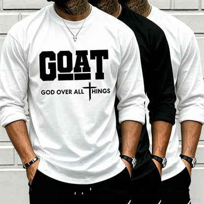 GOAT (“God over All”) Graphic T-Shirt for Men, 100% Pure Cotton, Loose Street-Style Short Sleeves—Trendy Christian Casual Top, Best-Selling Faith Urban Fashion Style., Shortsleeve, Menswear, Tshirt, round Neck Tiktokshopspringglowup