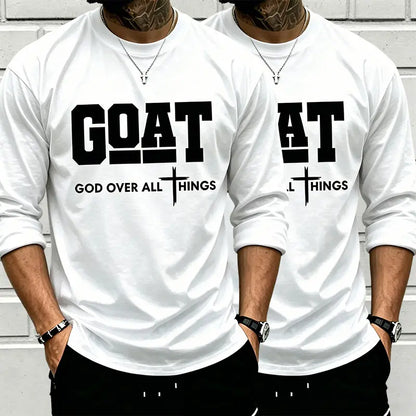 GOAT (“God over All”) Graphic T-Shirt for Men, 100% Pure Cotton, Loose Street-Style Short Sleeves—Trendy Christian Casual Top, Best-Selling Faith Urban Fashion Style., Shortsleeve, Menswear, Tshirt, round Neck Tiktokshopspringglowup