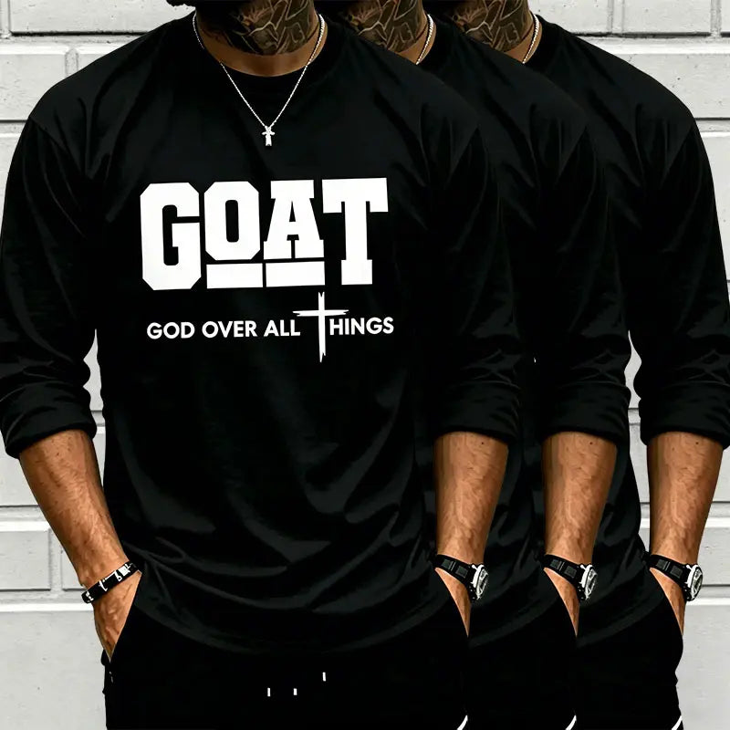 GOAT (“God over All”) Graphic T-Shirt for Men, 100% Pure Cotton, Loose Street-Style Short Sleeves—Trendy Christian Casual Top, Best-Selling Faith Urban Fashion Style., Shortsleeve, Menswear, Tshirt, round Neck Tiktokshopspringglowup
