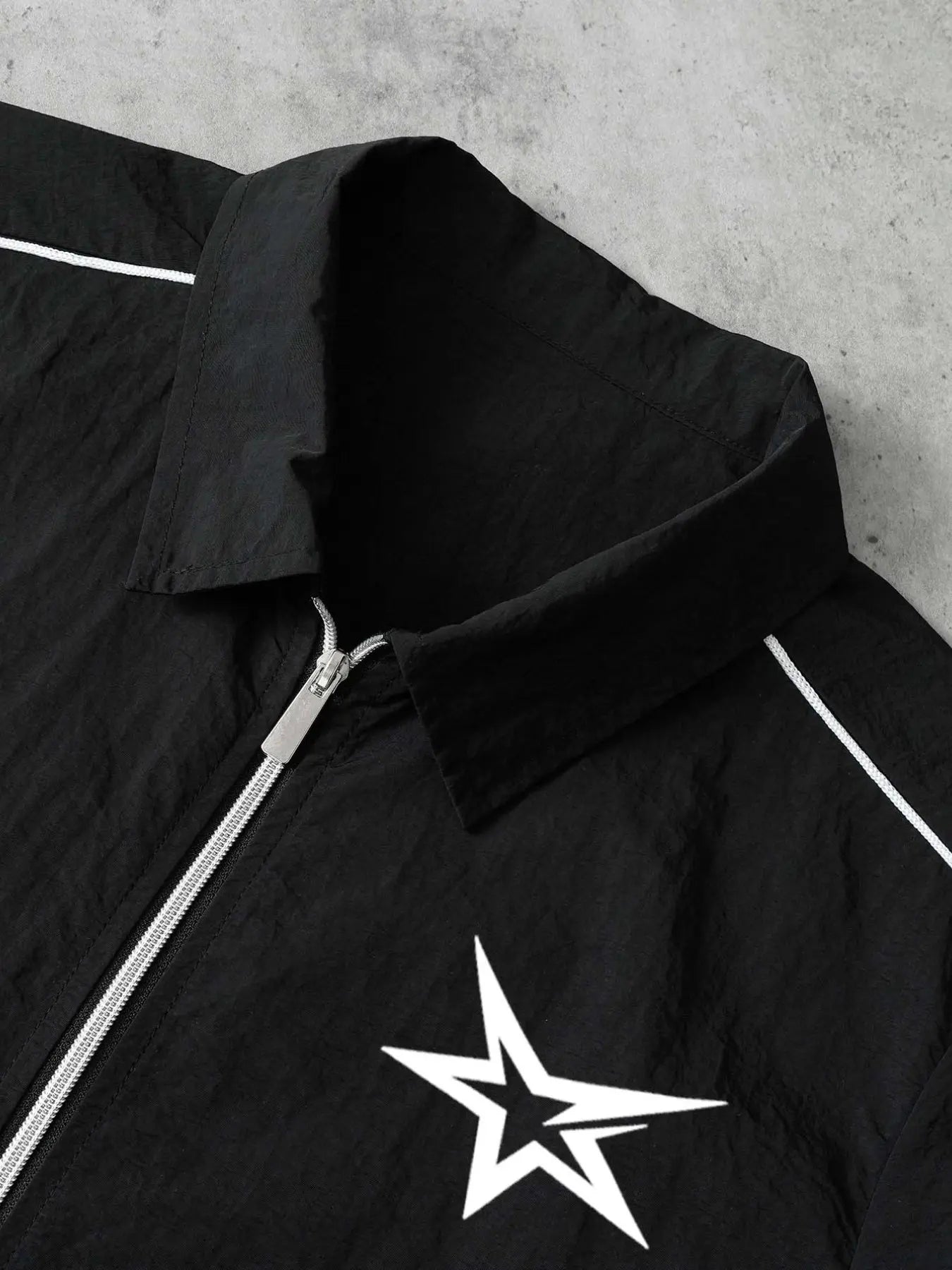 Stars Pattern Casual Set Short Sleeve Zipper Shirt + Gym Shorts Two-Piece Set, Breathable Comfort Spring Summer Daily Wear, Athleisure Summer Clothes, Sports Clothing