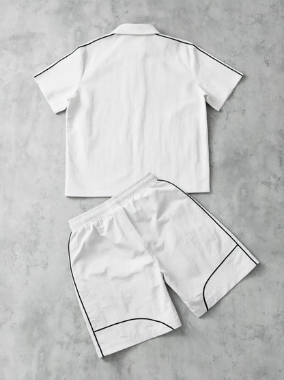 Stars Pattern Casual Set Short Sleeve Zipper Shirt + Gym Shorts Two-Piece Set, Breathable Comfort Spring Summer Daily Wear, Athleisure Summer Clothes, Sports Clothing